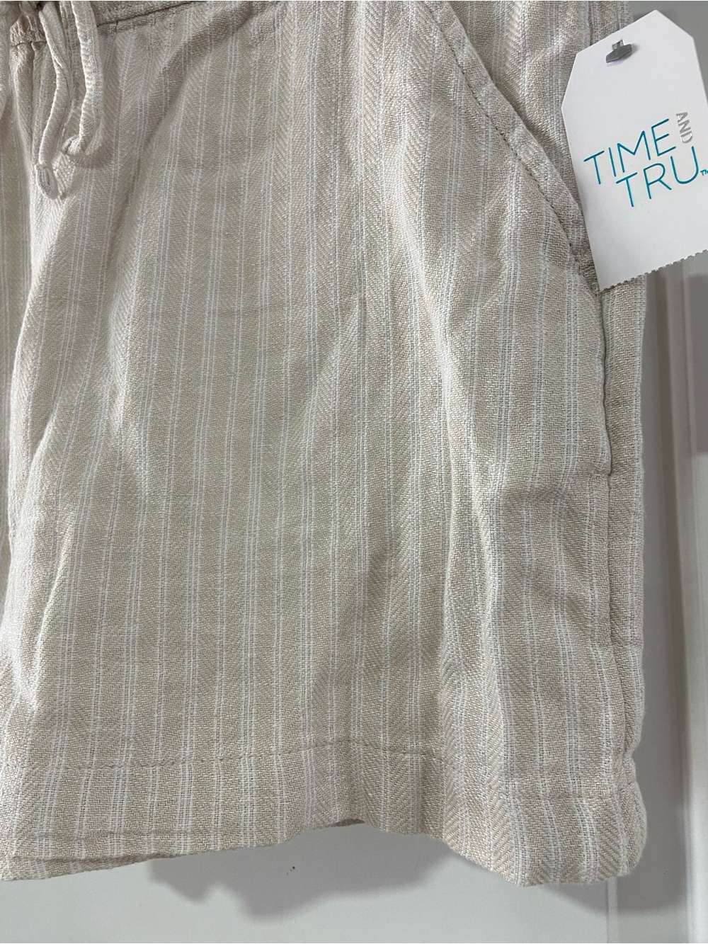 Time and Tru High-Rise Drawstring Shorts in Natural Beige - Picture 6 of 6